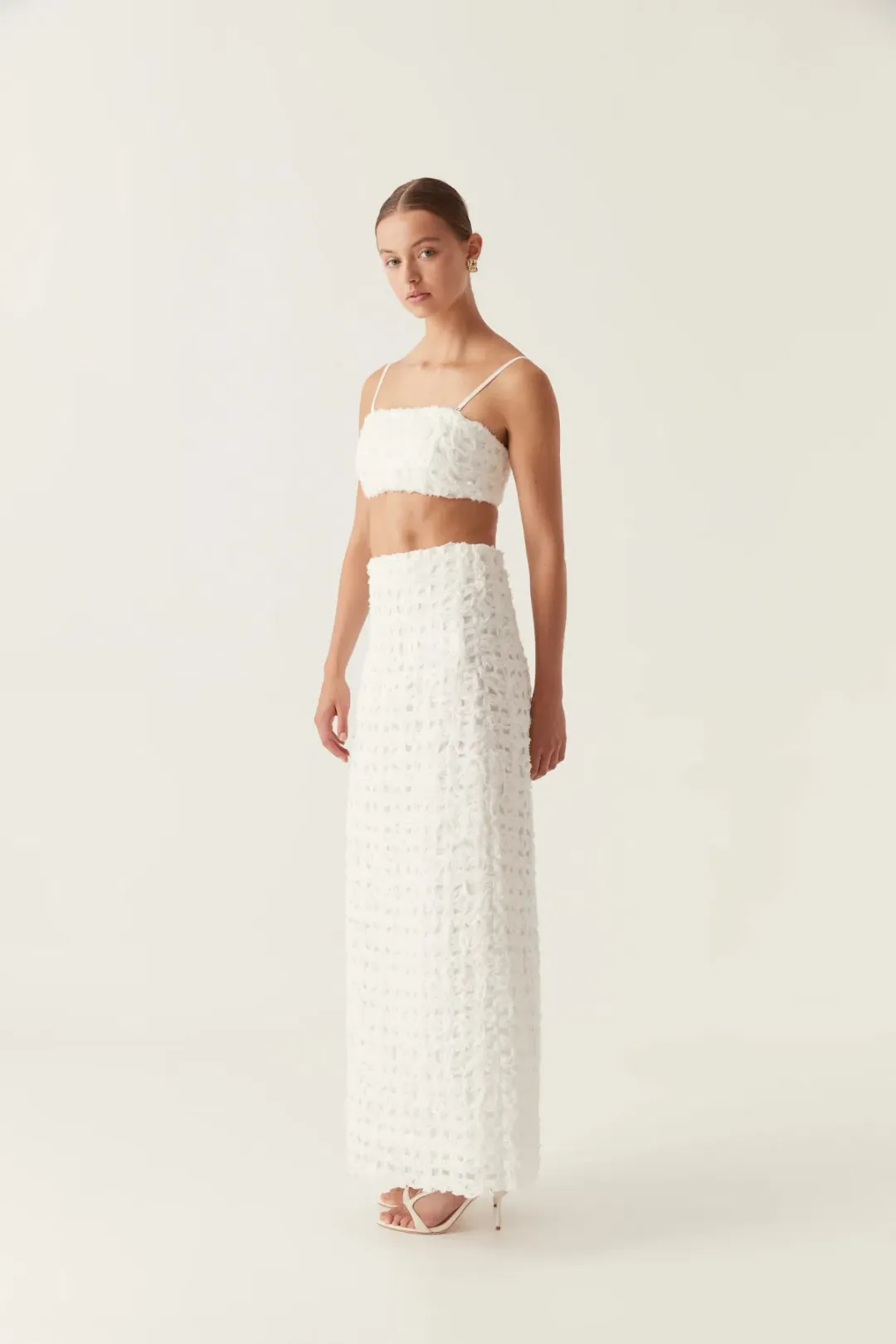 Aje Quintette Textured Midi Skirt and Bralette Set in Ivory Size 12 for rent on The Volte - main image