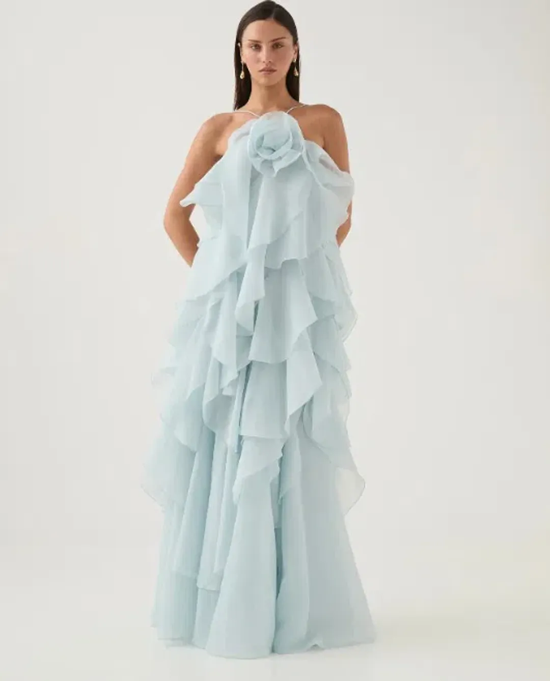 Aje Pandorea Layered Maxi Dress Silver Blue Size 8 for rent on The Volte - main image