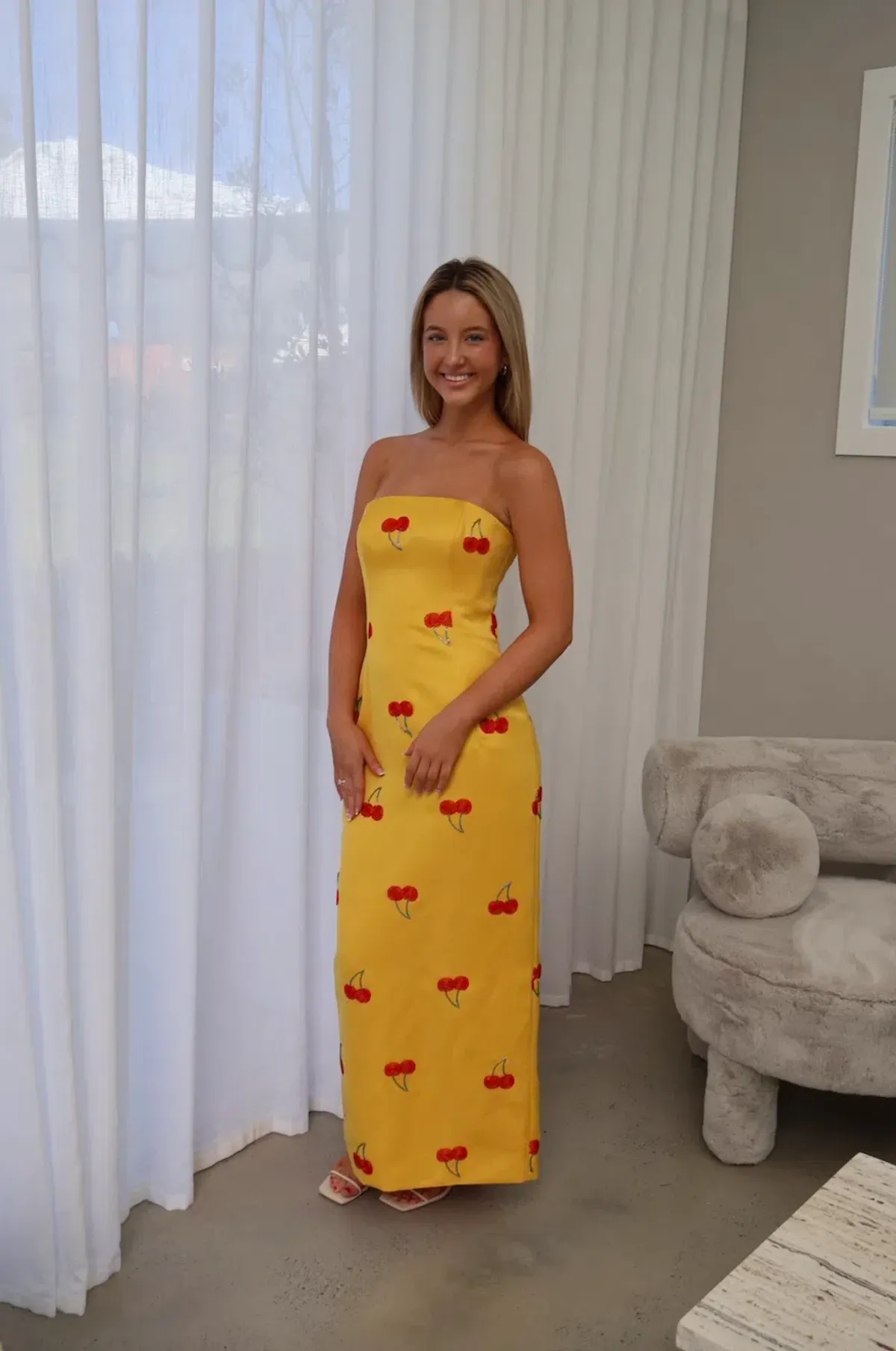 Leo Lin Rayna Embellished Bustier Maxi Dress Cherry Beading Size 8 for rent on The Volte - main image