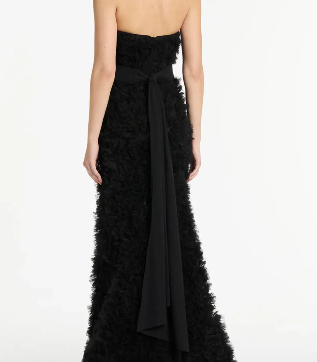 Carla Zampatti Ruffle Strapless Dress Black Size AU 8 for rent on The Volte - main image