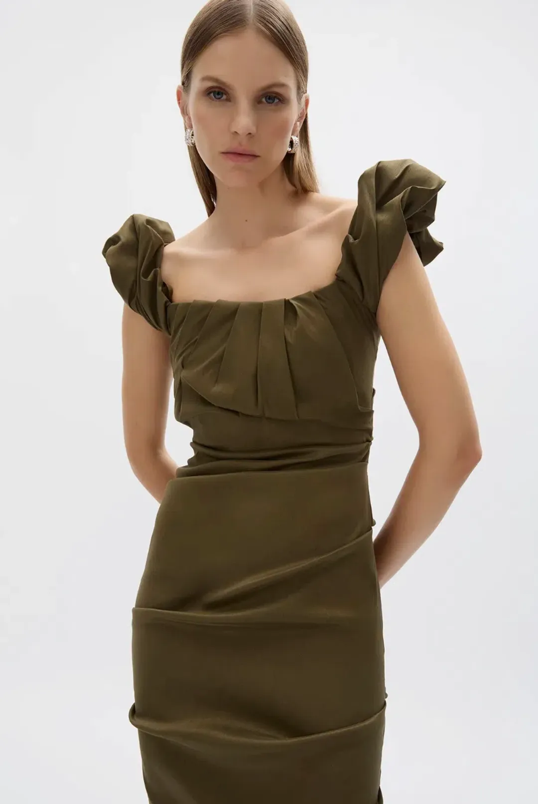 Rachel Gilbert Kalina Gown Olive Size 1/AU 8 for rent on The Volte - main image