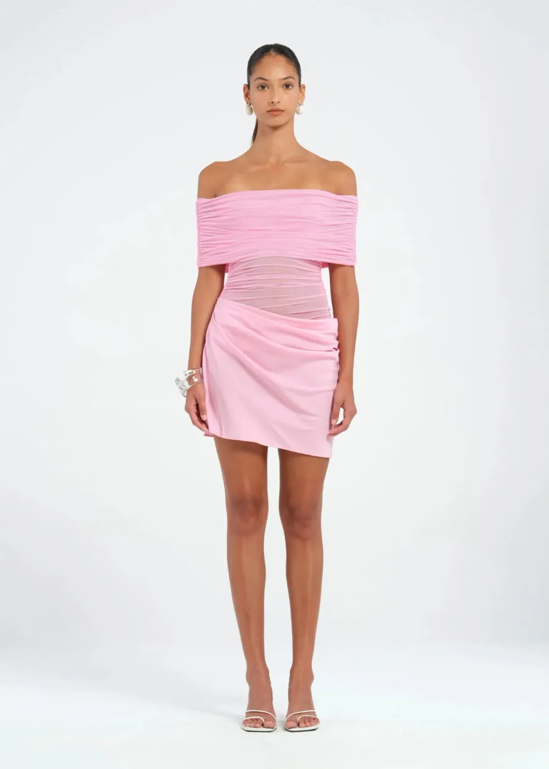 BENNI Nico Off-shoulder Mini Dress in Buttergum Size S / AU 8 for rent on The Volte - main image
