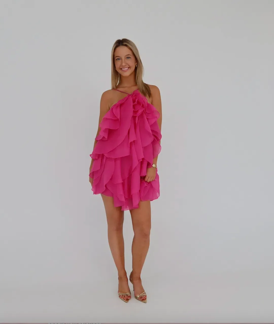 Aje Pandorea Layered Mini Dress Fuschia Pink Size 10 for rent on The Volte - main image