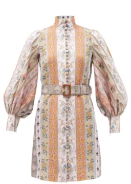 ZIMMERMANN Luminous stripe patchwork-print linen mini dress AU 10 for rent on The Volte - image 1