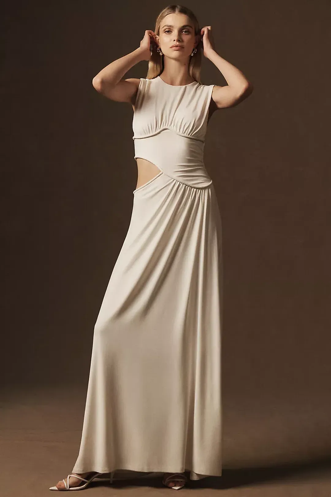 Misha The Sierra Jersey Gown Ivory White Size 12 for rent on The Volte - main image