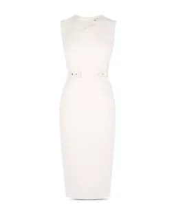Karen MIllen Cutout Belted Sheath Dress In Ivory Size AU 6 for rent on The Volte - image 4