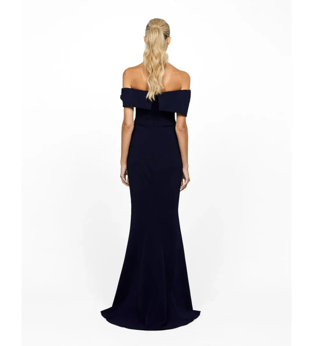 Bariano Candlelight Off Shoulder Maxi Gown Navy Size 12 for rent on The Volte - main image