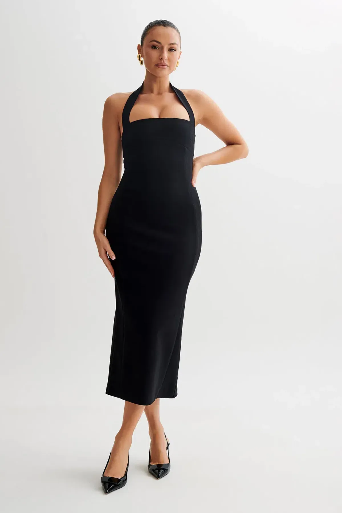 Meshki Amelita Suiting Halter Midi Dress Black Size 6 for rent on The Volte - main image
