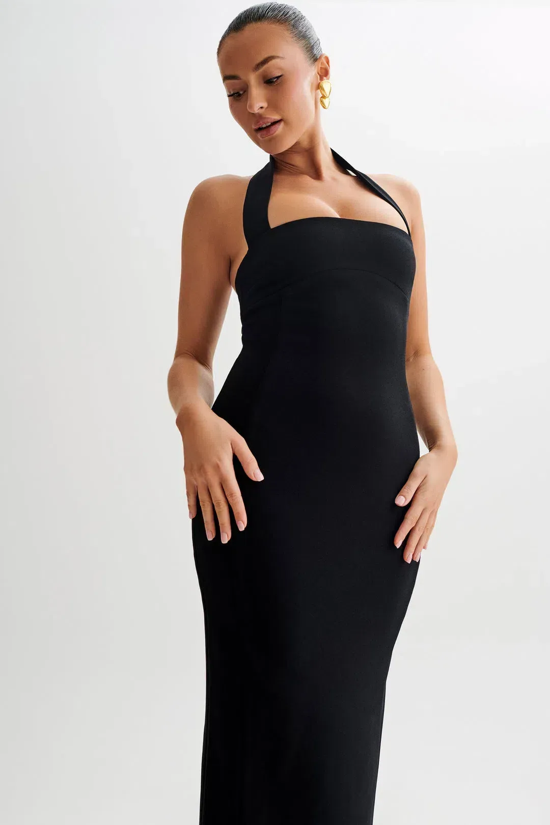 Meshki Amelita Suiting Halter Midi Dress Black Size 6 for rent on The Volte - main image