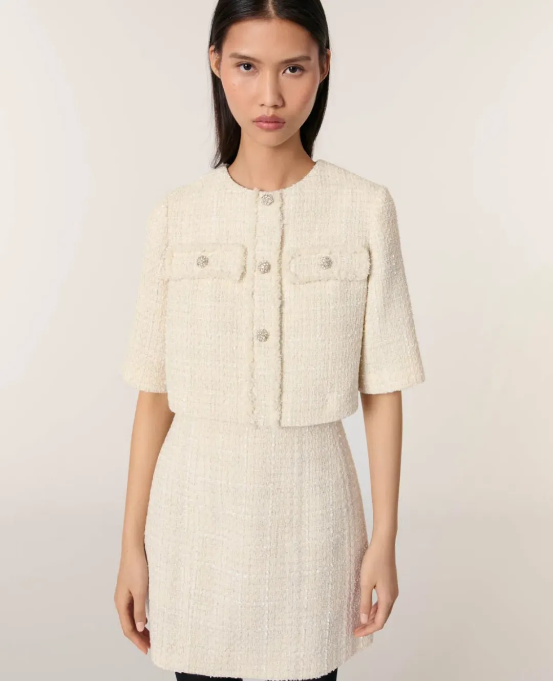 Maje Reims Dress & Jacket Cream Size 10 for rent on The Volte - main image