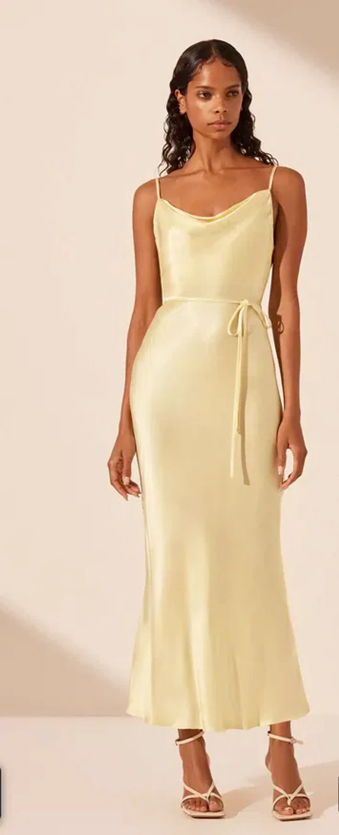 La Lune Bias Cowl Midi Dress Lemon Size 10 for rent on The Volte - main image