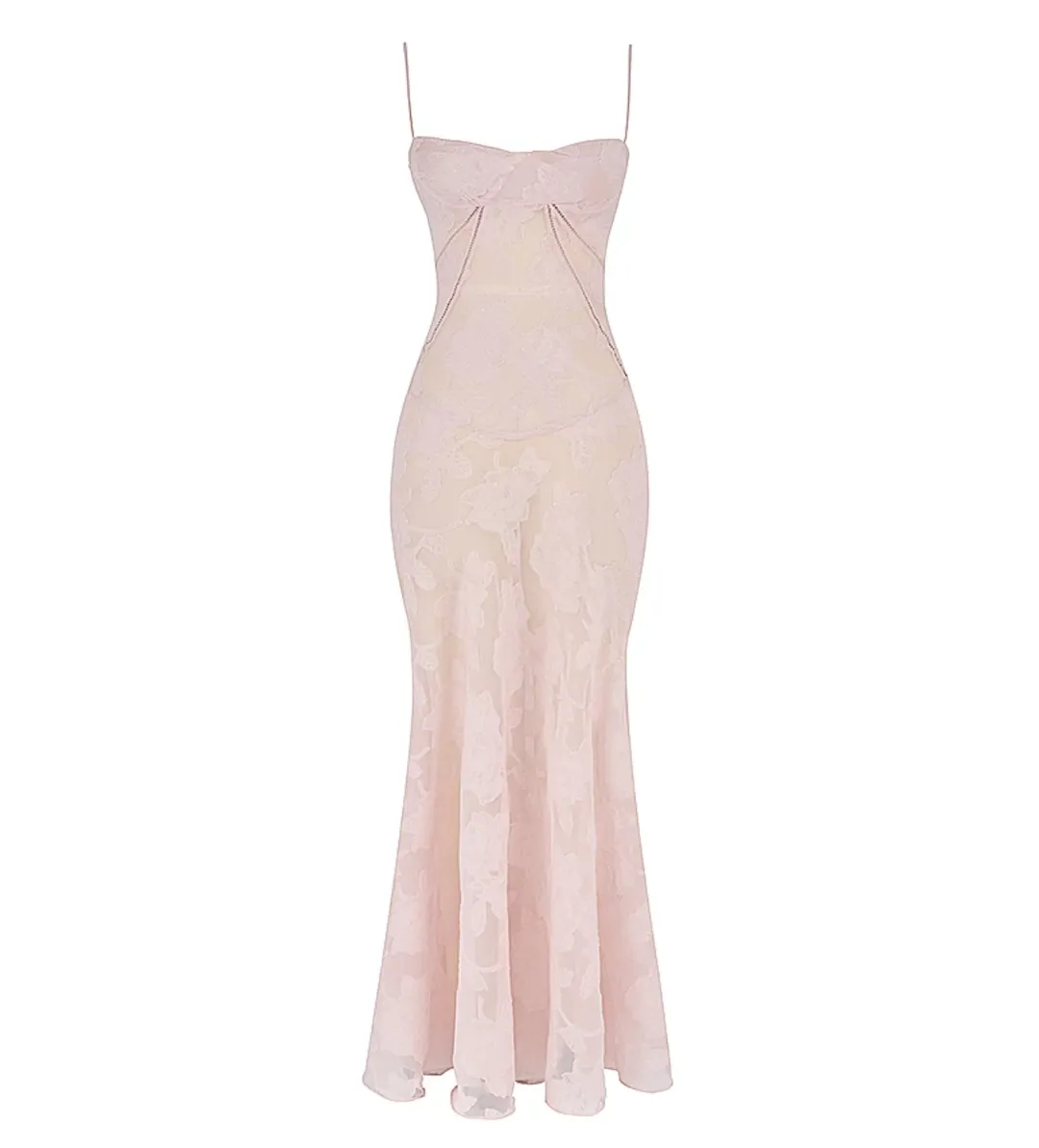 House Of CB Seren Floral Lace Back Maxi Dress Soft Pink Size S/AU 8 for rent on The Volte - main image