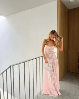House Of CB Seren Floral Lace Back Maxi Dress Soft Pink Size S/AU 8 for rent on The Volte - image 1
