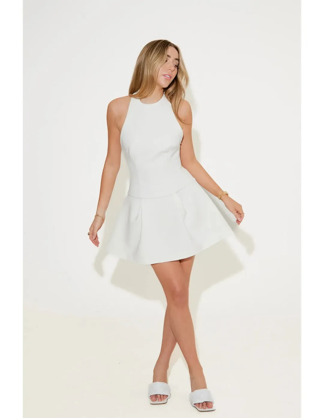 Odd Muse The Ultimate Muse Dropped Hem Mini Dress White Size S/AU 8 for rent on The Volte - main image