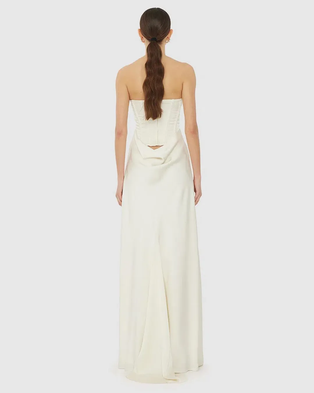 Rotate by Birger Christensen Satin Pearl Corset Dress in White Size 34 / AU 6  for rent on The Volte - main image