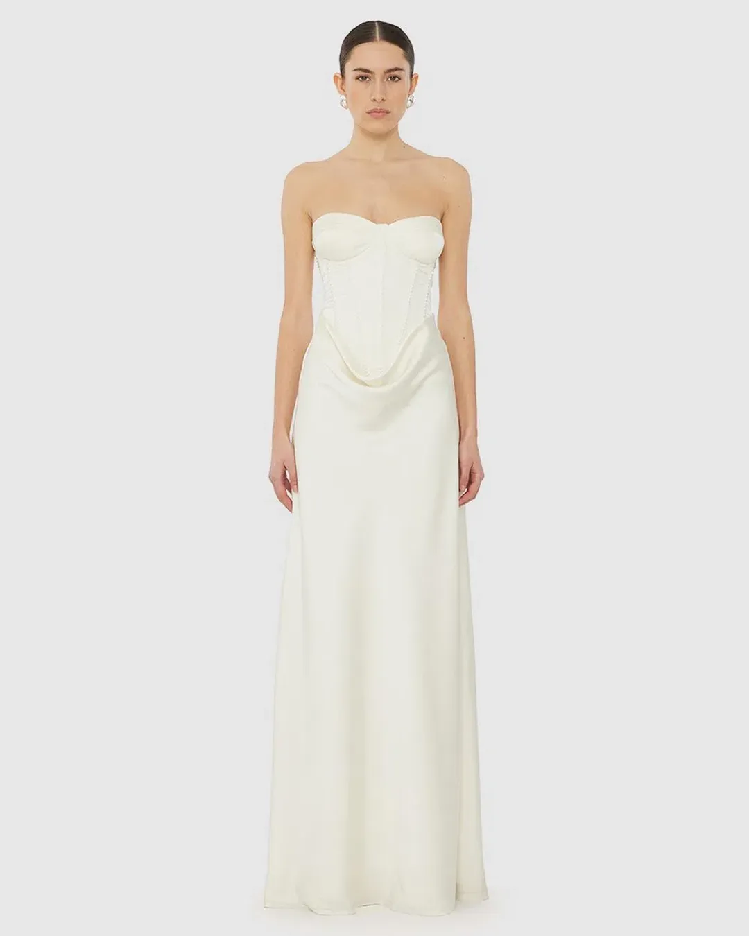 Rotate by Birger Christensen Satin Pearl Corset Dress in White Size 34 / AU 6  for rent on The Volte - main image