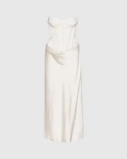 Rotate by Birger Christensen Satin Pearl Corset Dress in White Size 34 / AU 6  for rent on The Volte - image 6