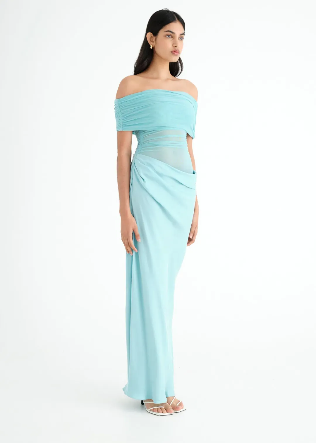 Benni Nico Off Shoulder Maxi Dress Aquamarine Size 8 for rent on The Volte - main image