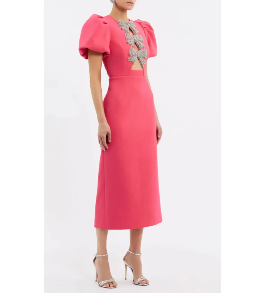 Rebecca Vallance Posey Puff Sleeve Midi Dress Pink Size AU 10 for rent on The Volte - main image