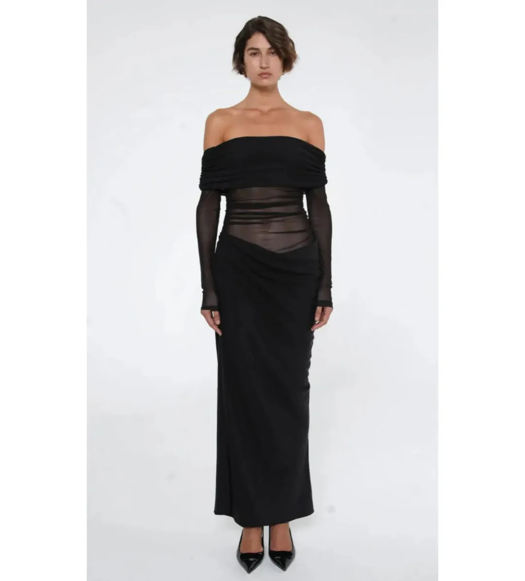 Benni Yasmin Off-Shoulder Maxi Dress Black Size AU 8 for rent on The Volte - main image