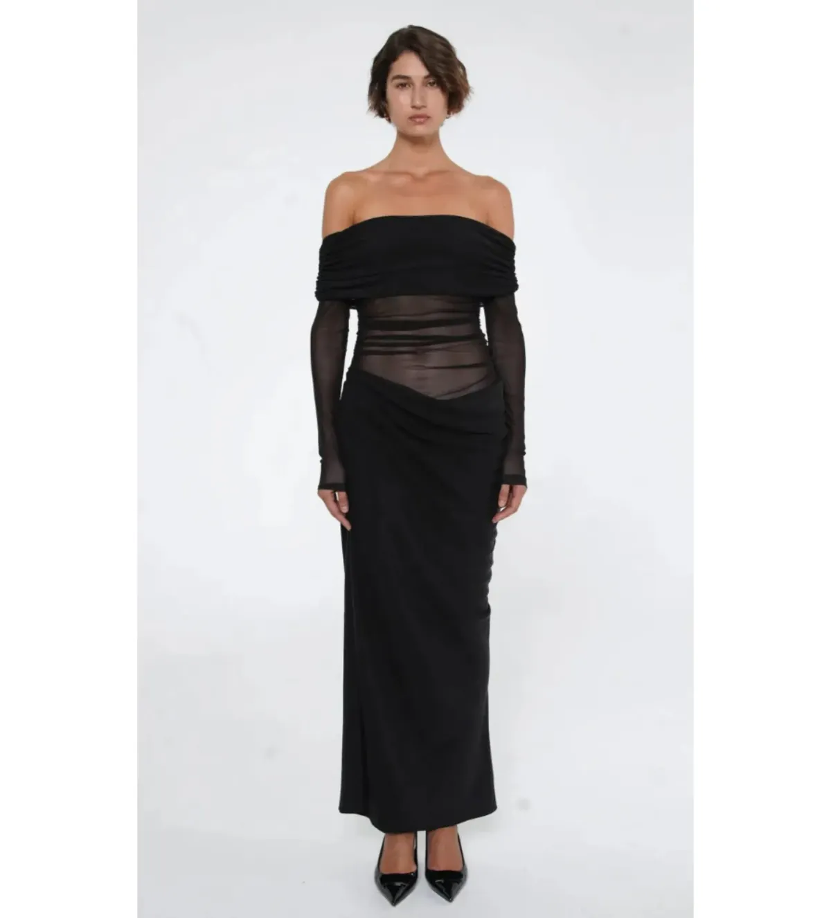 Benni Yasmin Off-Shoulder Maxi Dress Black Size AU 8 for rent on The Volte - main image
