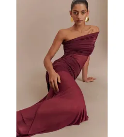 Meshki Dallas One Shoulder Mesh Maxi Dress Burgundy Size AU 8 for rent on The Volte - image 2