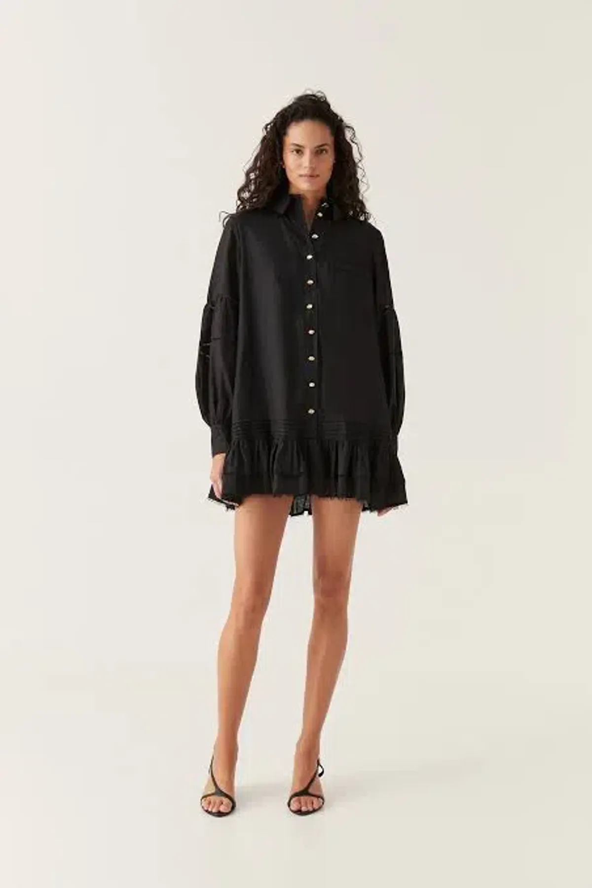 Aje Lotus Shirt Dress Mini Black Size AU 4  for rent on The Volte - main image