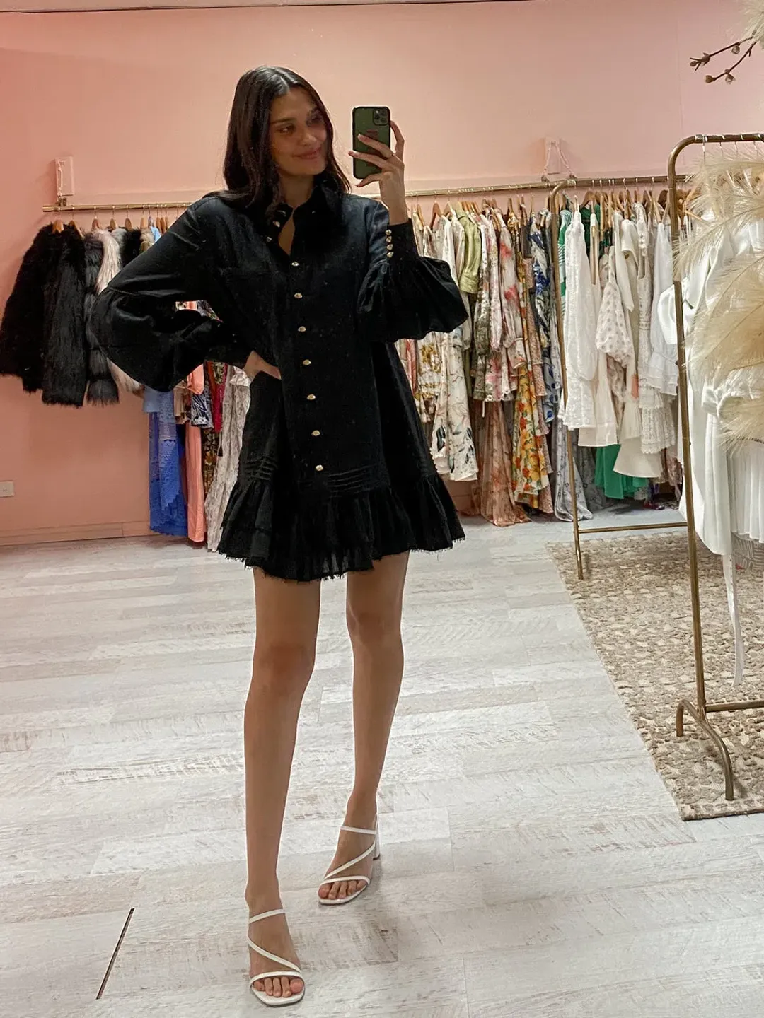 Aje Lotus Shirt Dress Mini Black Size AU 4  for rent on The Volte - main image