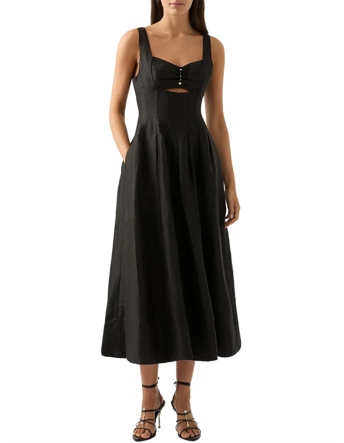 AJE Divinity Pearl Pin Midi Dress Black Size AU 6 for rent on The Volte - main image