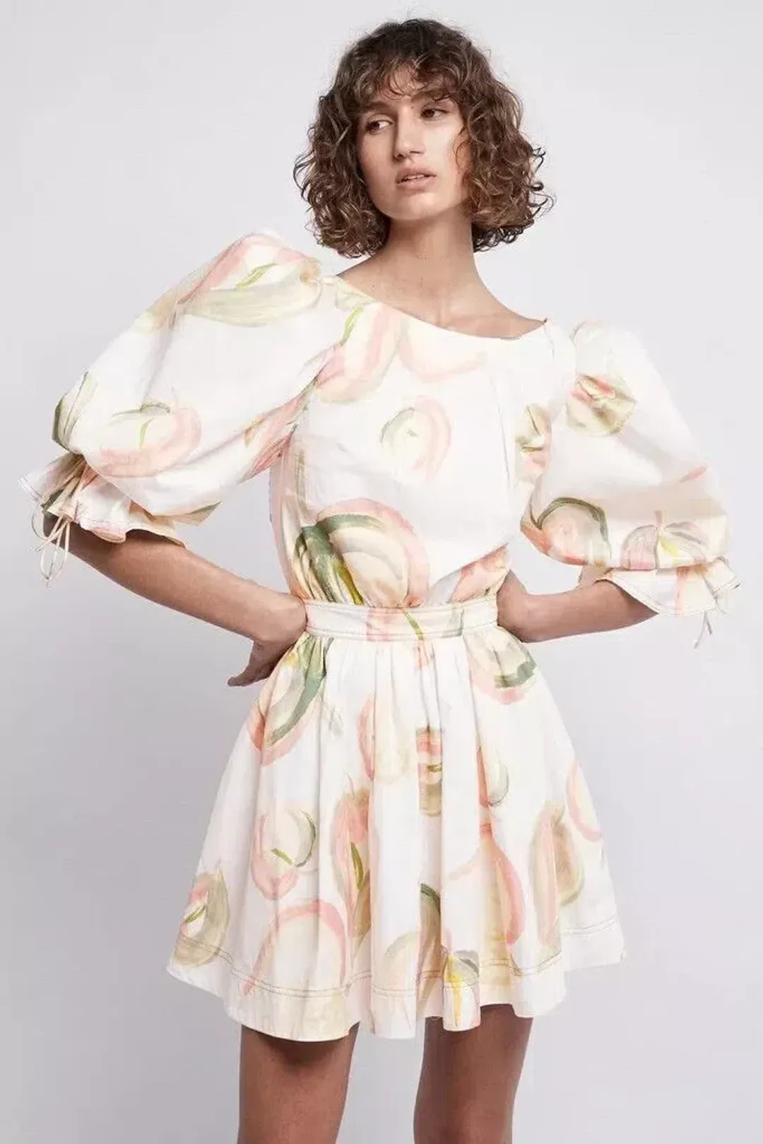 Aje Dress Imprint Mini Short Puff Cream Sleeve Size 12 for rent on The Volte - main image