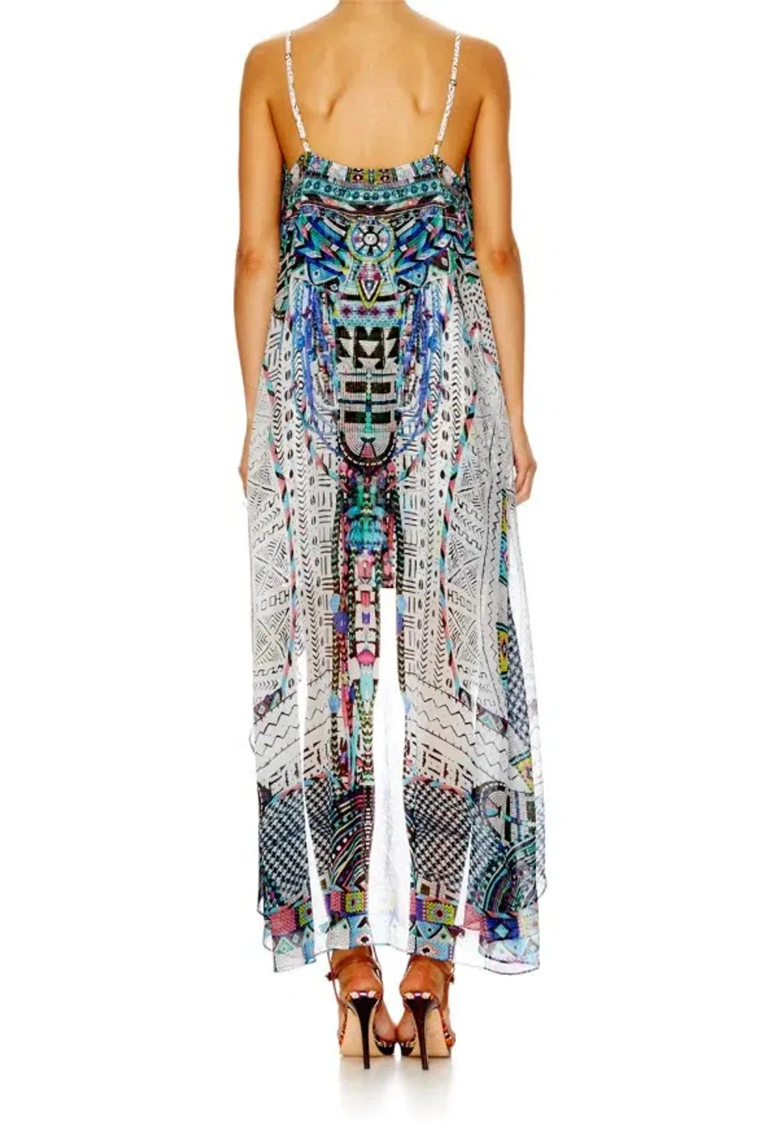 Camilla Maasai Mosh Mini Dress With Long Overlay Print Size 12 for rent on The Volte - main image