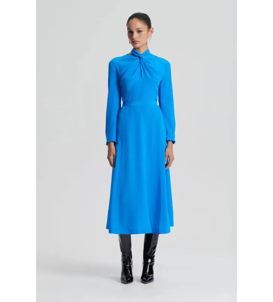 Scanlan Theodore Silk Drape Neck Dress Blue AU 6 for rent on The Volte - main image