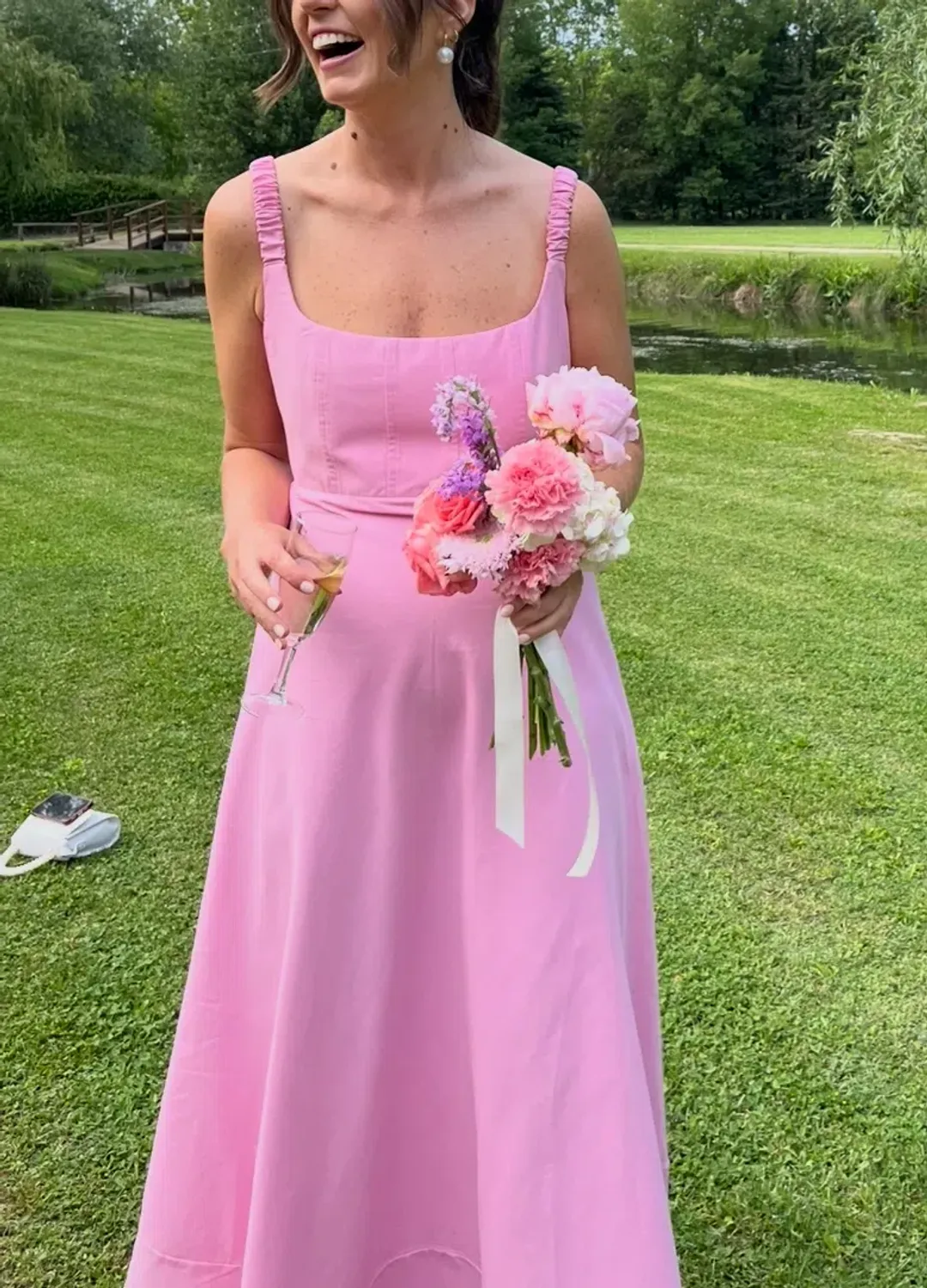 By Johnny Daphne Bust Midi Dress Taffy Pink Size AU 10 for rent on The Volte - main image