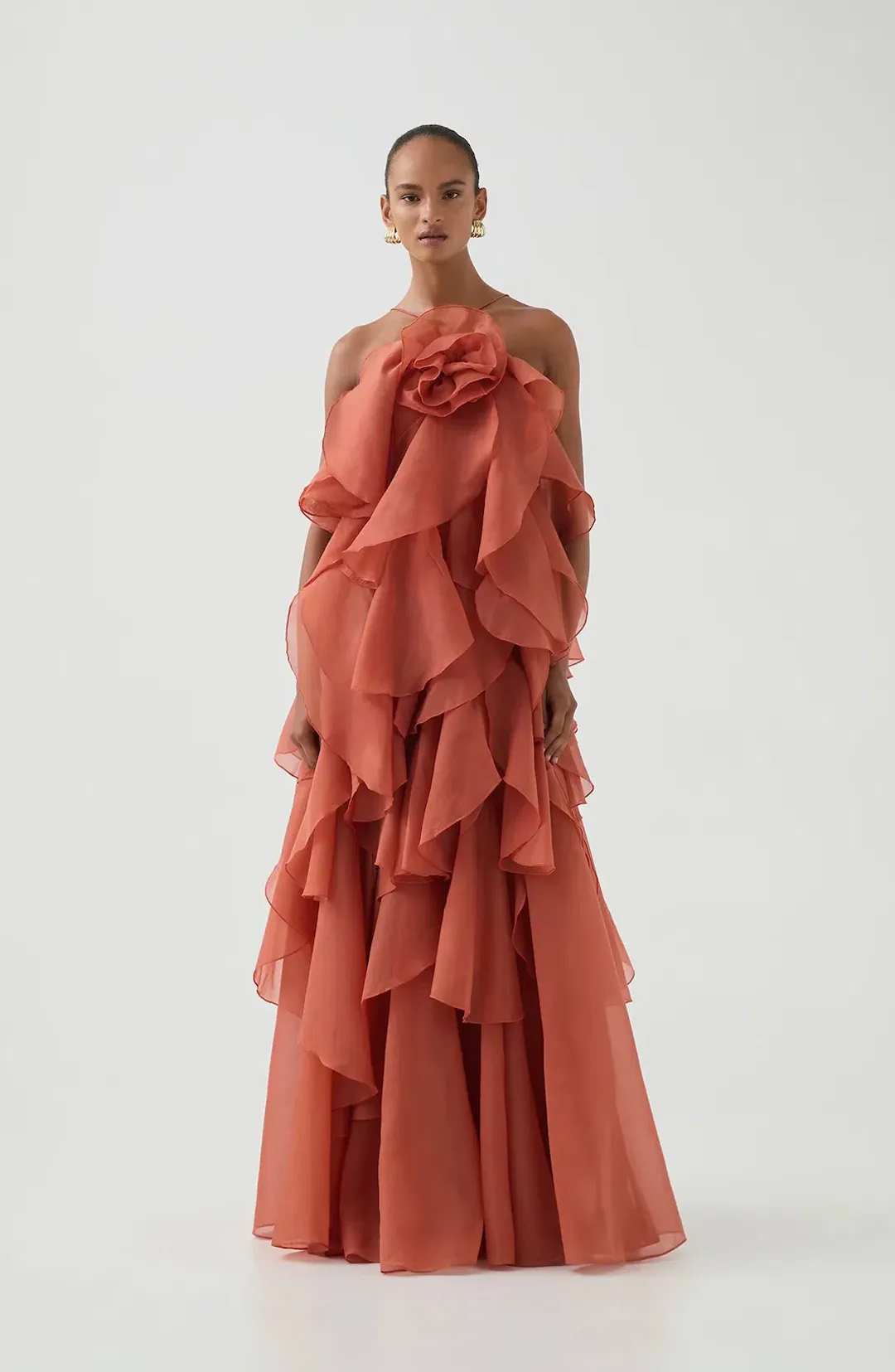 Aje Pandorea Layered Maxi Dress Coral Clay Size 10 for rent on The Volte - main image