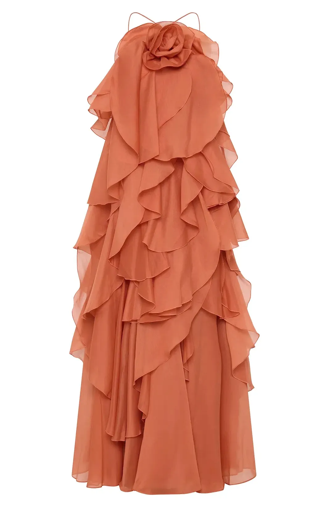 Aje Pandorea Layered Maxi Dress Coral Clay Size 10 for rent on The Volte - main image