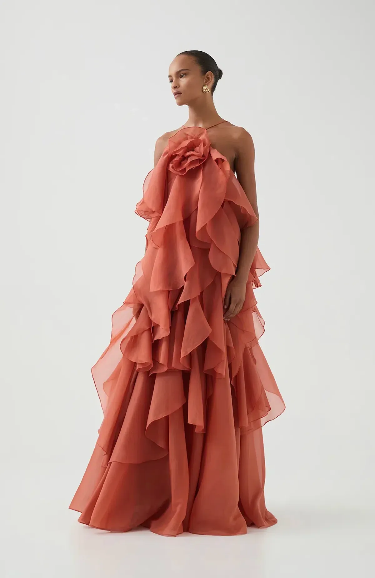 Aje Pandorea Layered Maxi Dress Coral Clay Size 10 for rent on The Volte - main image