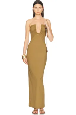 Christopher Esber Arced Ruched Lycra Maxi Dress Kombu Green Size AU 4 for rent on The Volte - image 1