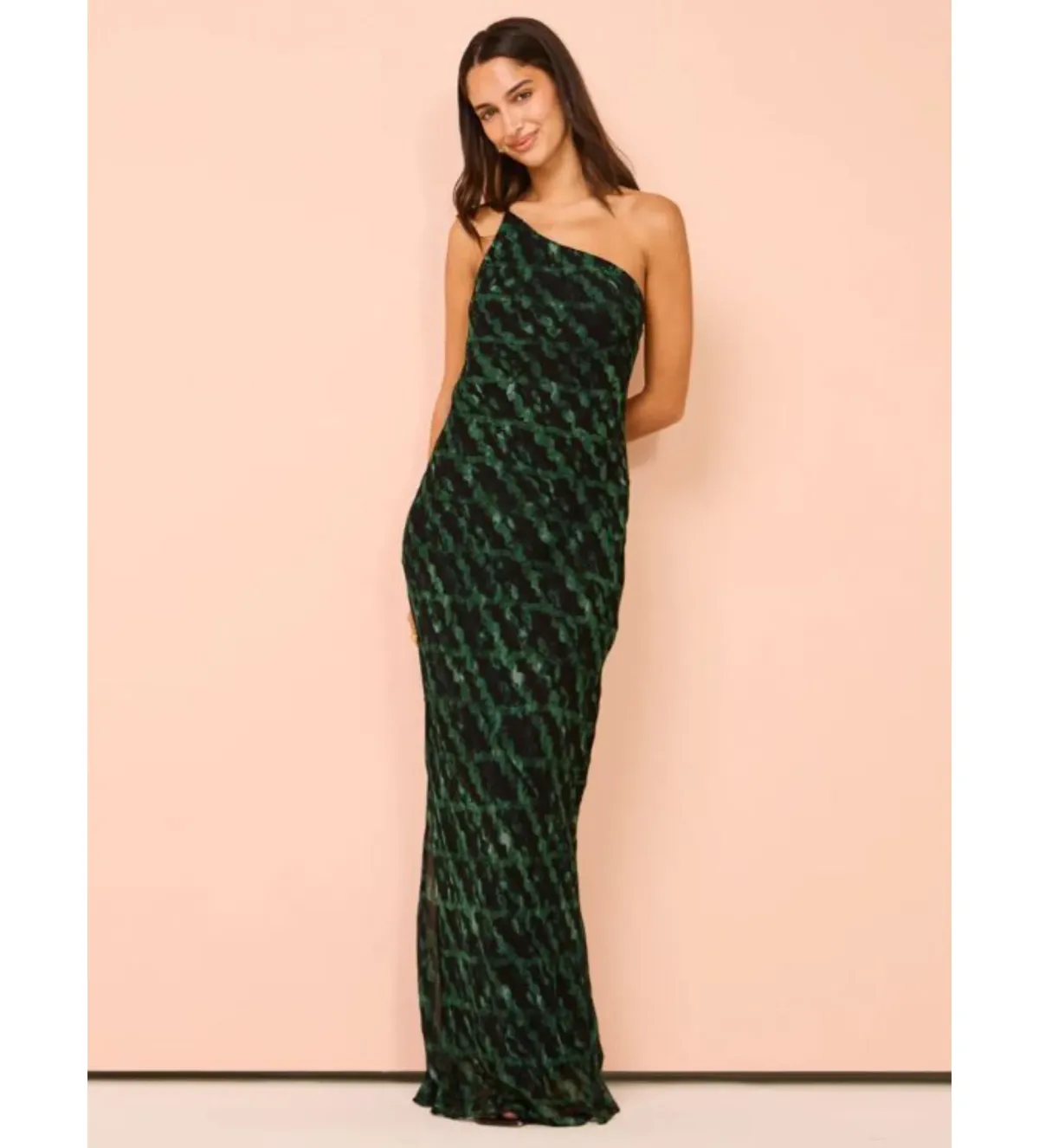 Shona Joy Remi One Shoulder Cowl Back Maxi Dress in Rosemary/Black Size AU 8 for rent on The Volte - main image
