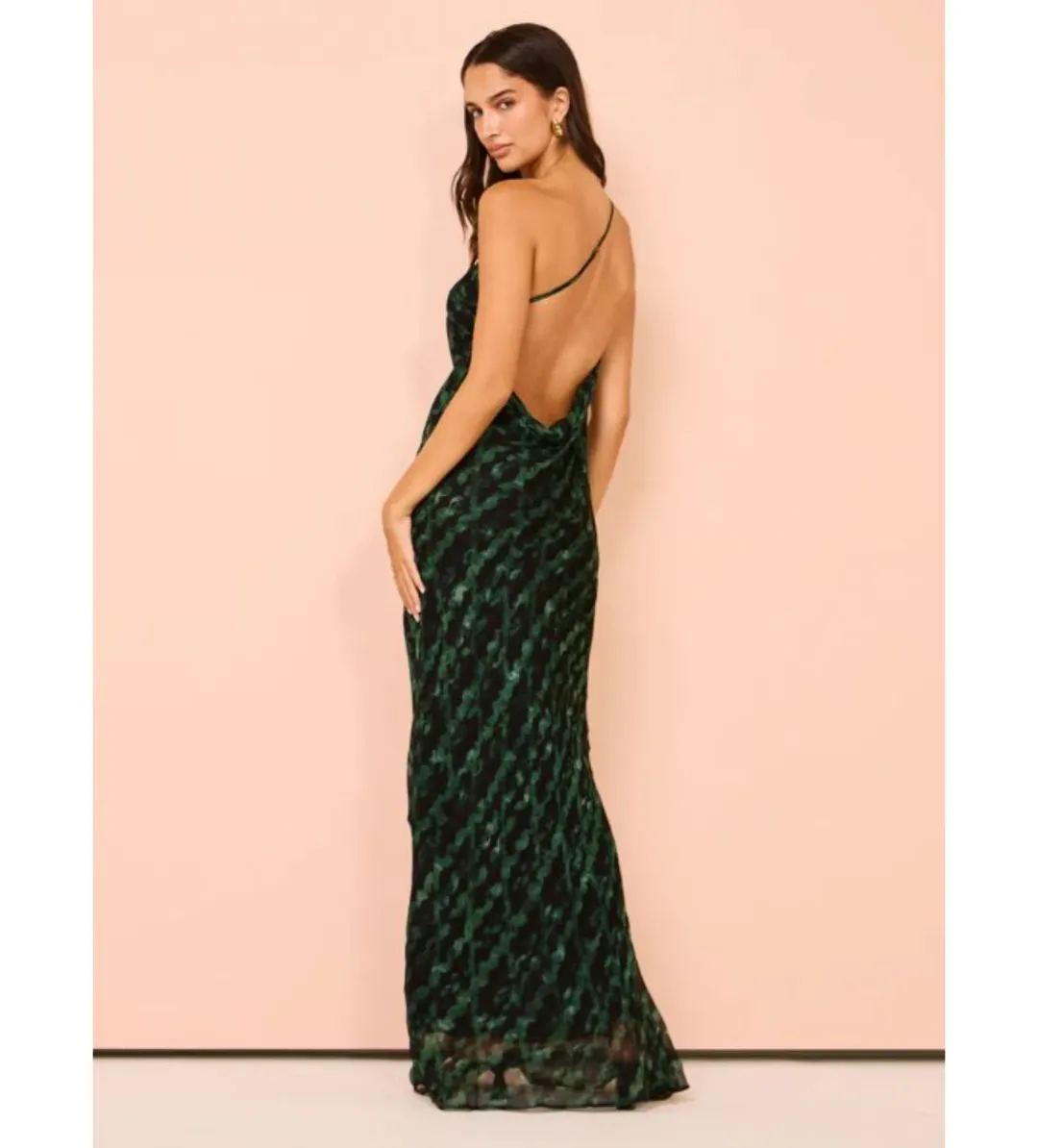 Shona Joy Remi One Shoulder Cowl Back Maxi Dress in Rosemary/Black Size AU 8 for rent on The Volte - main image