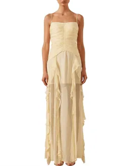 Shona Joy Gina Ruched Frill Maxi Dress in Limoncello Size 8 for rent on The Volte - image 1
