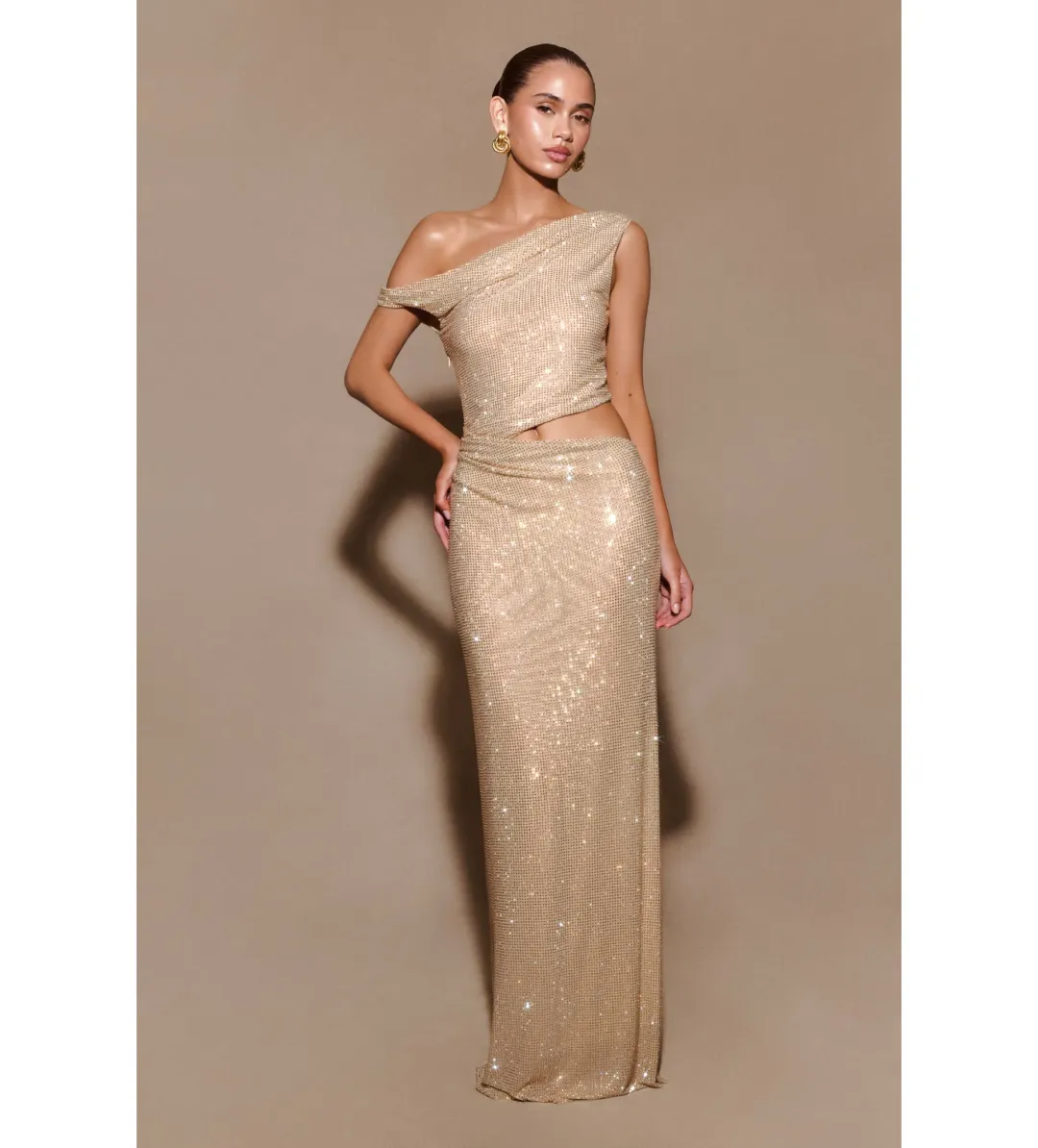 Meshki Kenny Diamante Maxi Gown Gold Size 4 for rent on The Volte - main image