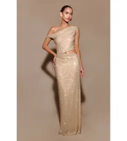 Meshki Kenny Diamante Maxi Gown Gold Size 4 for rent on The Volte - image 1