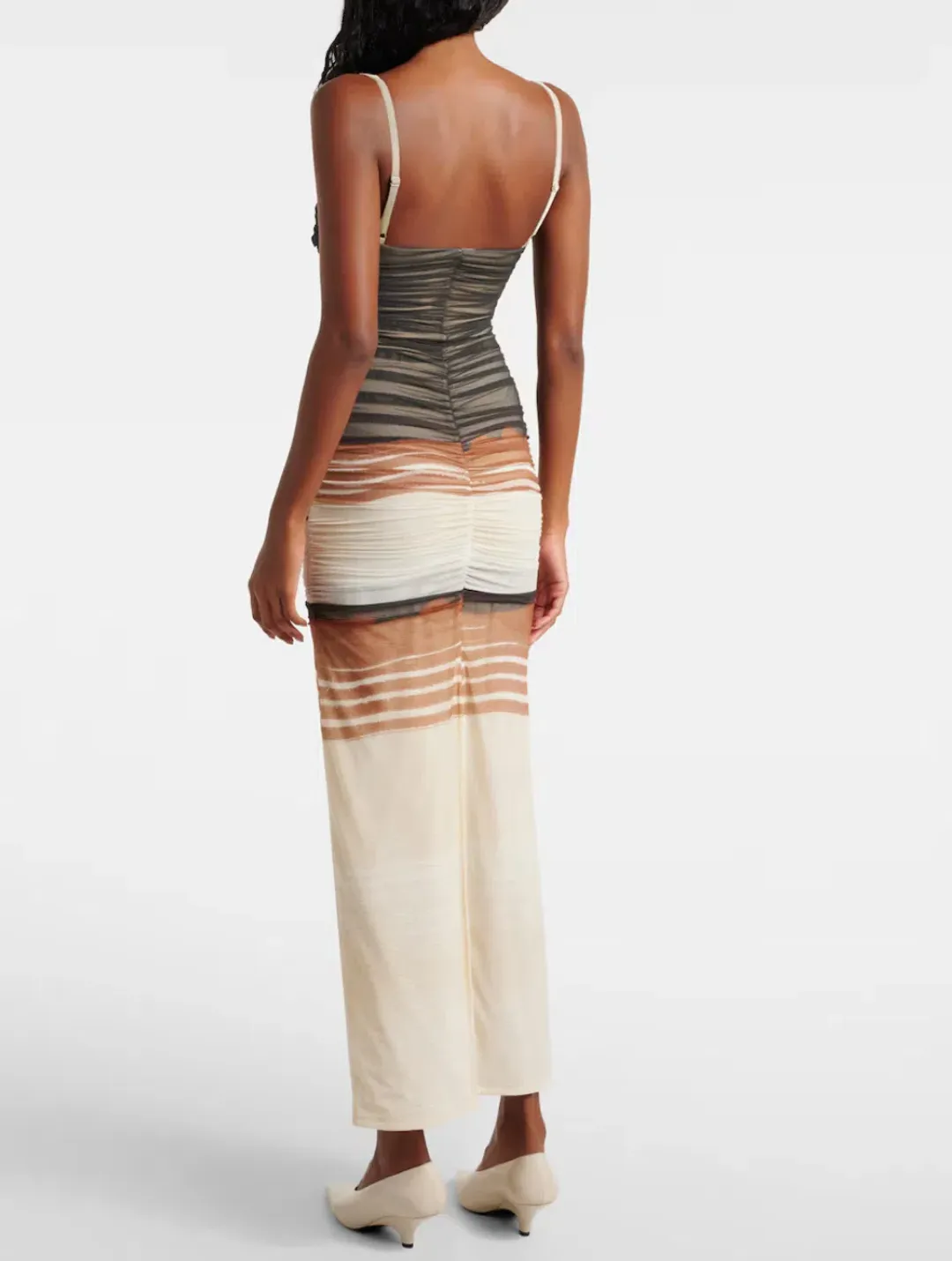 SIR The Label Breeze Striped Ruched Mesh Midi Dress Multi Size 0 / AU 6 for rent on The Volte - main image