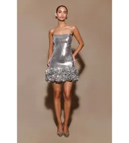 Meshki Faye Sequin Flower Mini Dress Silver Size AU 8 for rent on The Volte - image 1
