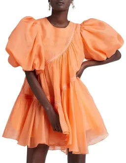 Aje Riviera Puff Sleeve Mini Dress Orange Size 6 for rent on The Volte - image 3