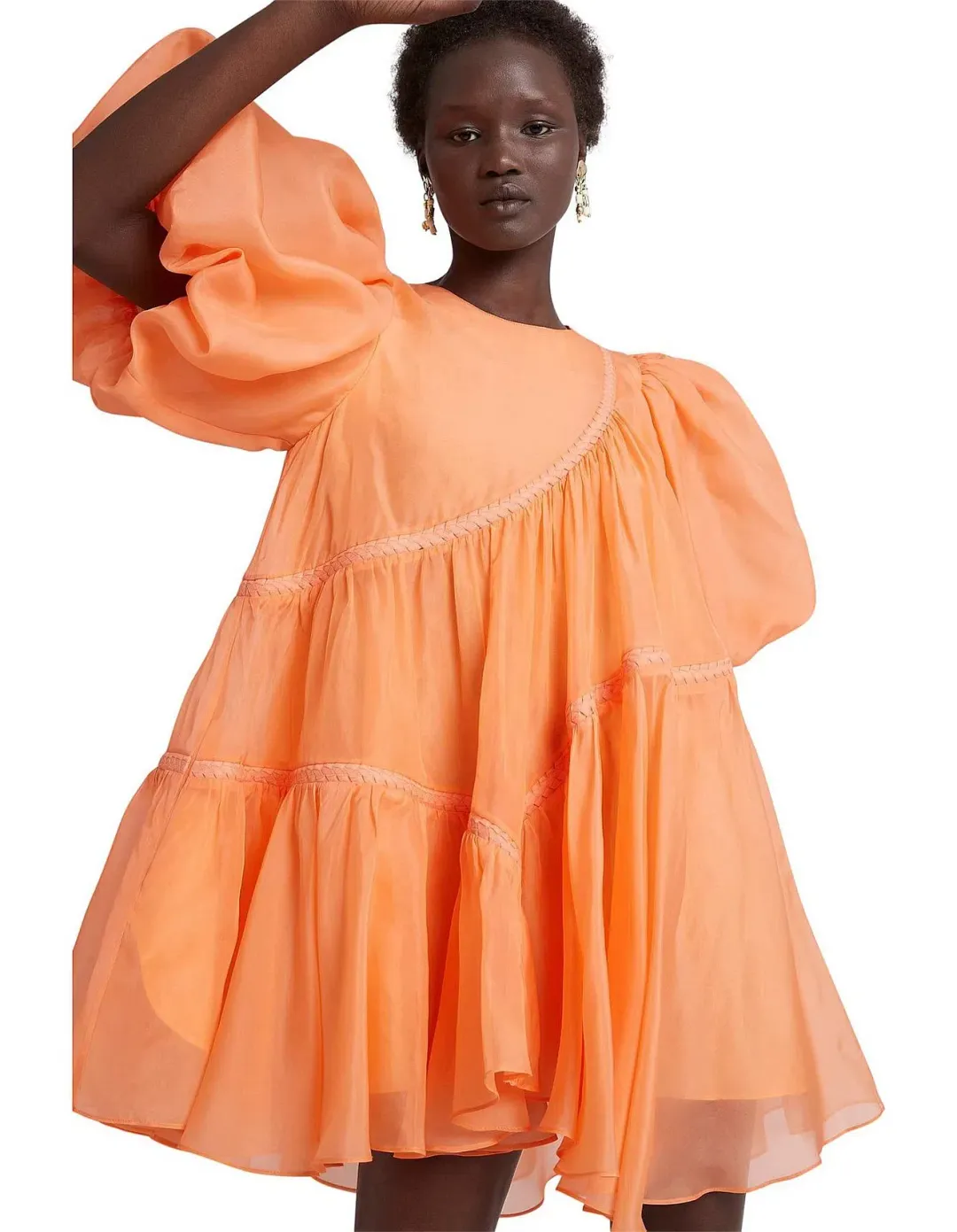 Aje Riviera Puff Sleeve Mini Dress Orange Size 6 for rent on The Volte - main image