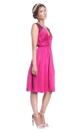 Catherine Deane Pink Valley embroidered tulle-trimmed plissé-silk dress size 8 for rent on The Volte - image 3