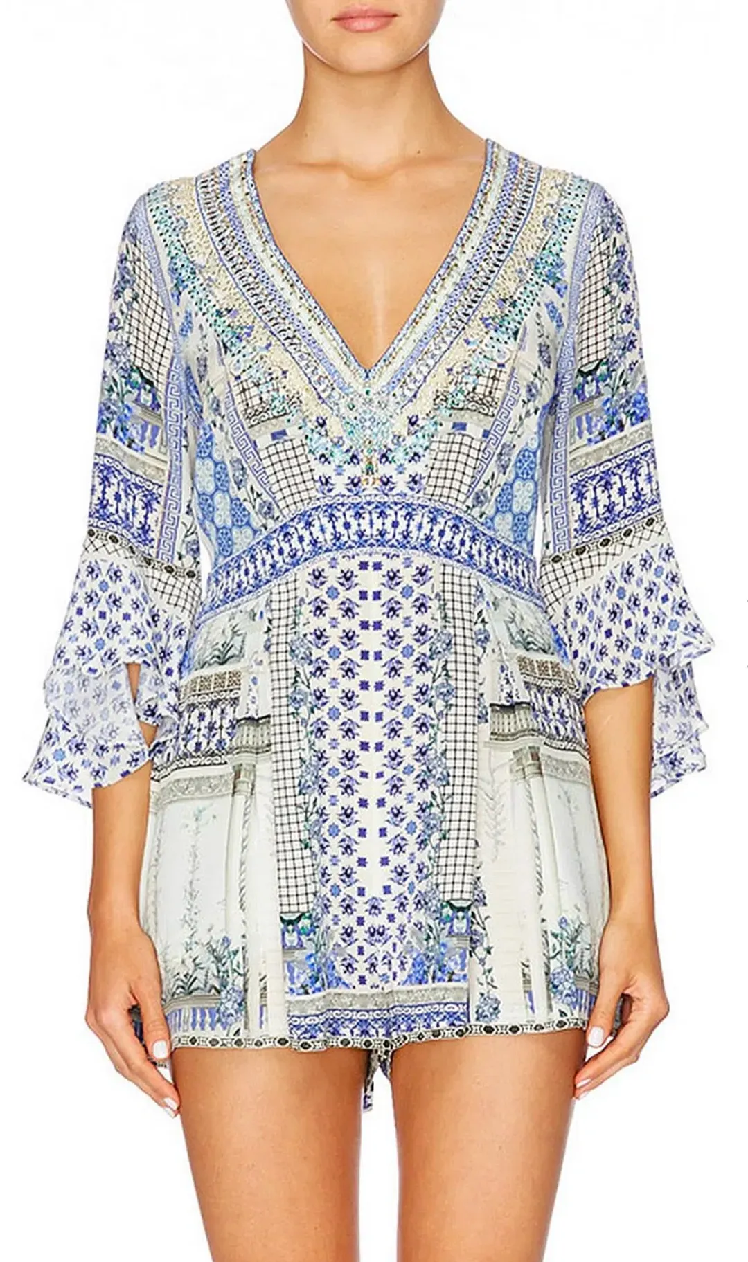 Camilla Salvador Summer Low V Neck Playsuit Print Size 10 for rent on The Volte - main image