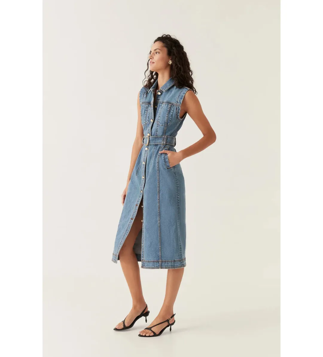 Aje Darcie Denim Midi Dress in 90's Wash Size AU 6 for rent on The Volte - main image