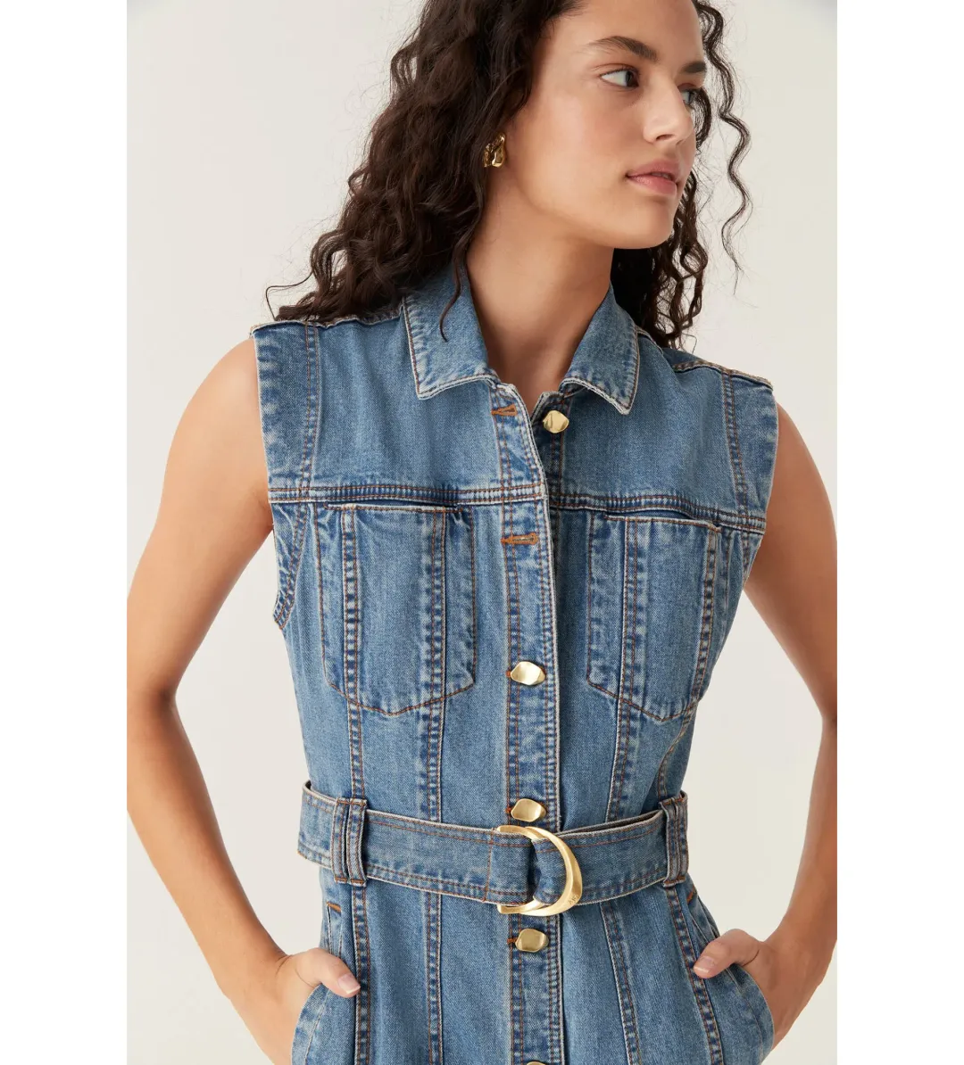 Aje Darcie Denim Midi Dress in 90's Wash Size AU 6 for rent on The Volte - main image